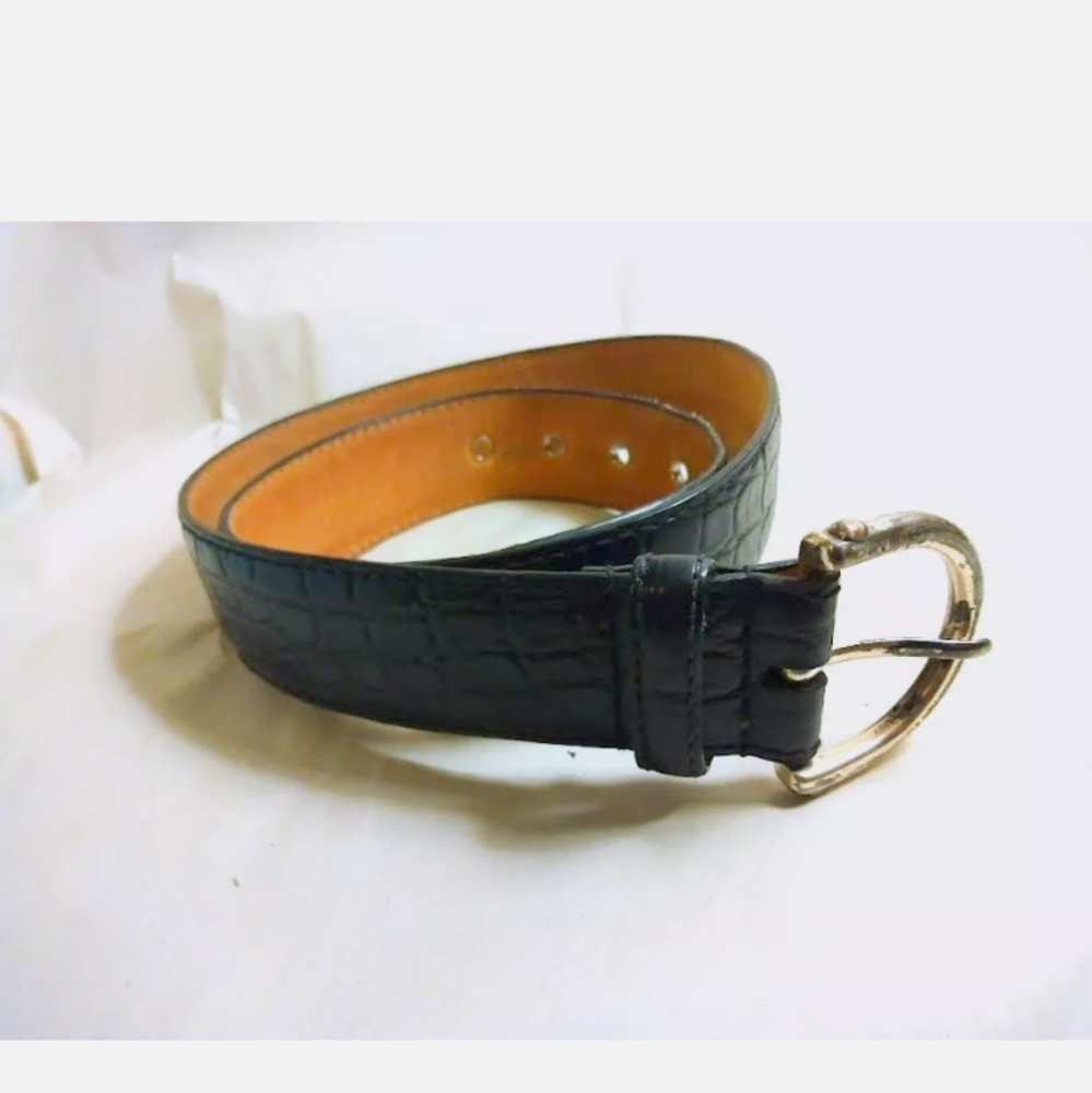 Calvin Klein Black Leather Croc Embossed Belt SMALL Designer Minimalist Capsule